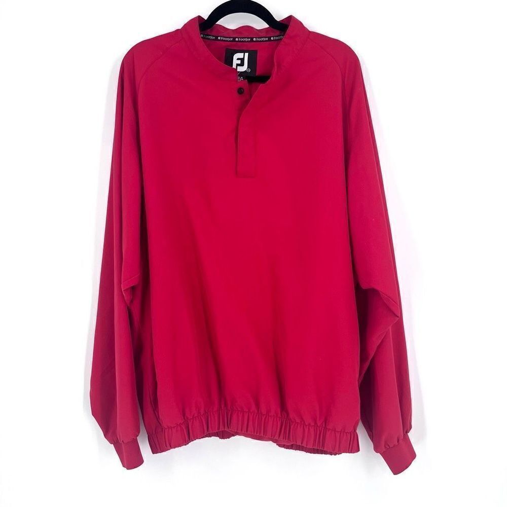 FootJoy Men's Windbreaker Golf Jacket‎ Elastic Hem Long Sleeve Pullover Red XL